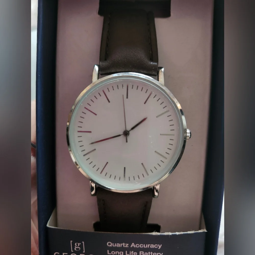 George NEW Classic White Dial Watch with Brown Strap UNISEX